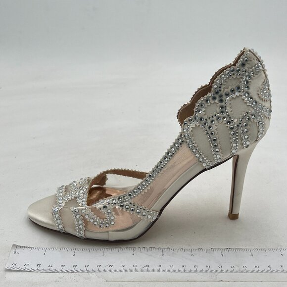 XYD Shoes - XYD Ivory and Silver Crystal Embellished Stiletto Heels